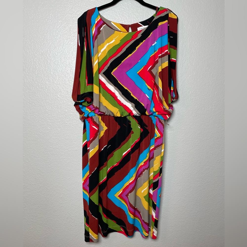 Vivid Calvin Klein draped multicolored dress